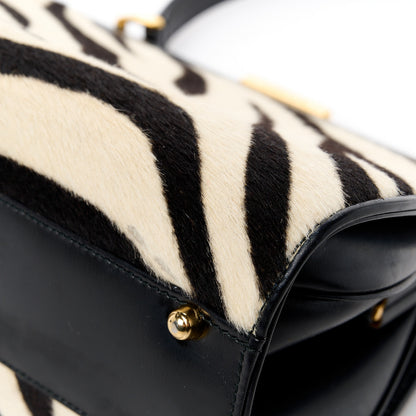 Gucci Calf Hair Top Handle Frame Bag Black White 12 of 13
