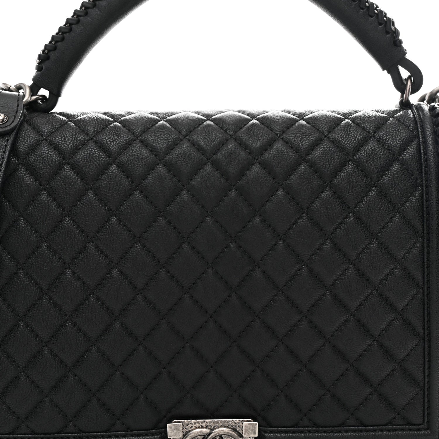 Chanel Calfskin Quilted Large Boy Top Handle Flap Black 8 of 10