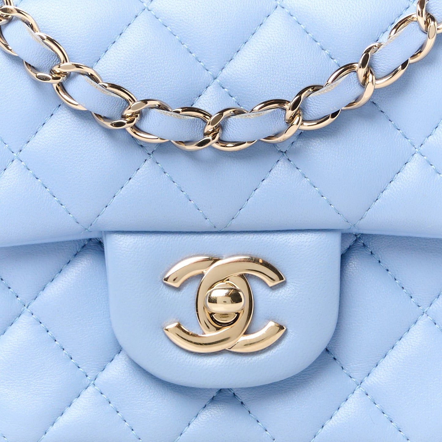 Lambskin Quilted Mini Rectangular Flap Light Blue