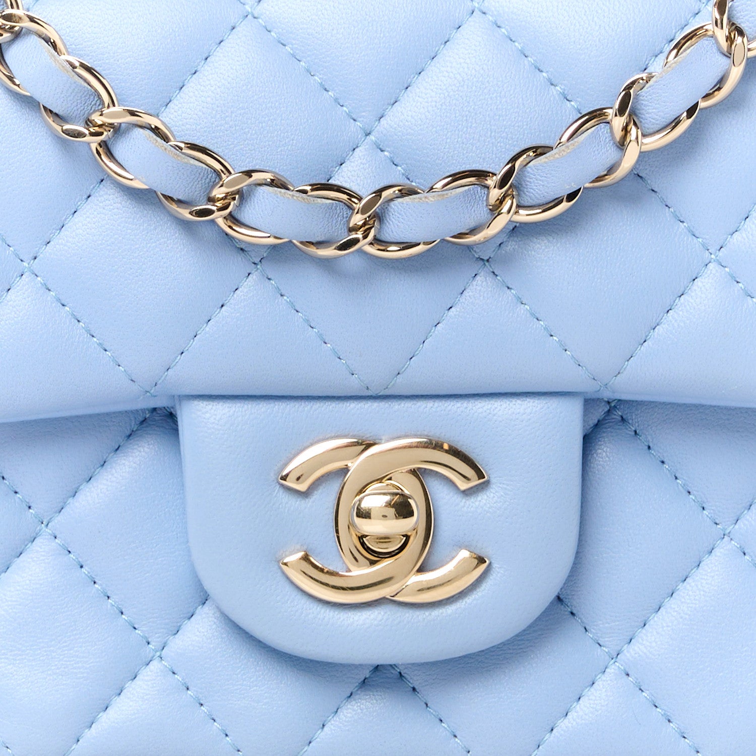 Chanel Lambskin Quilted Mini Rectangular Flap Light Blue 9 of 12