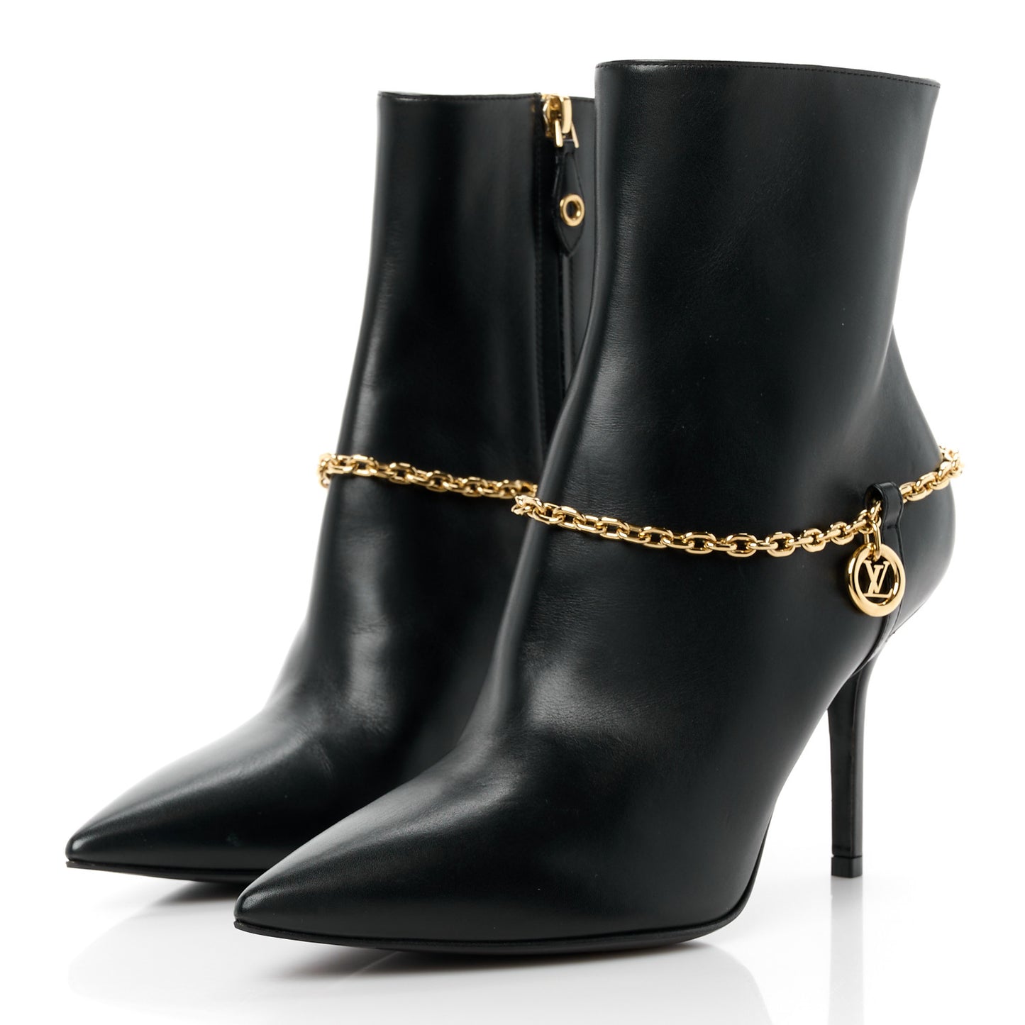 Calfskin Mansion Chain Ankle Boots 38.5 Black