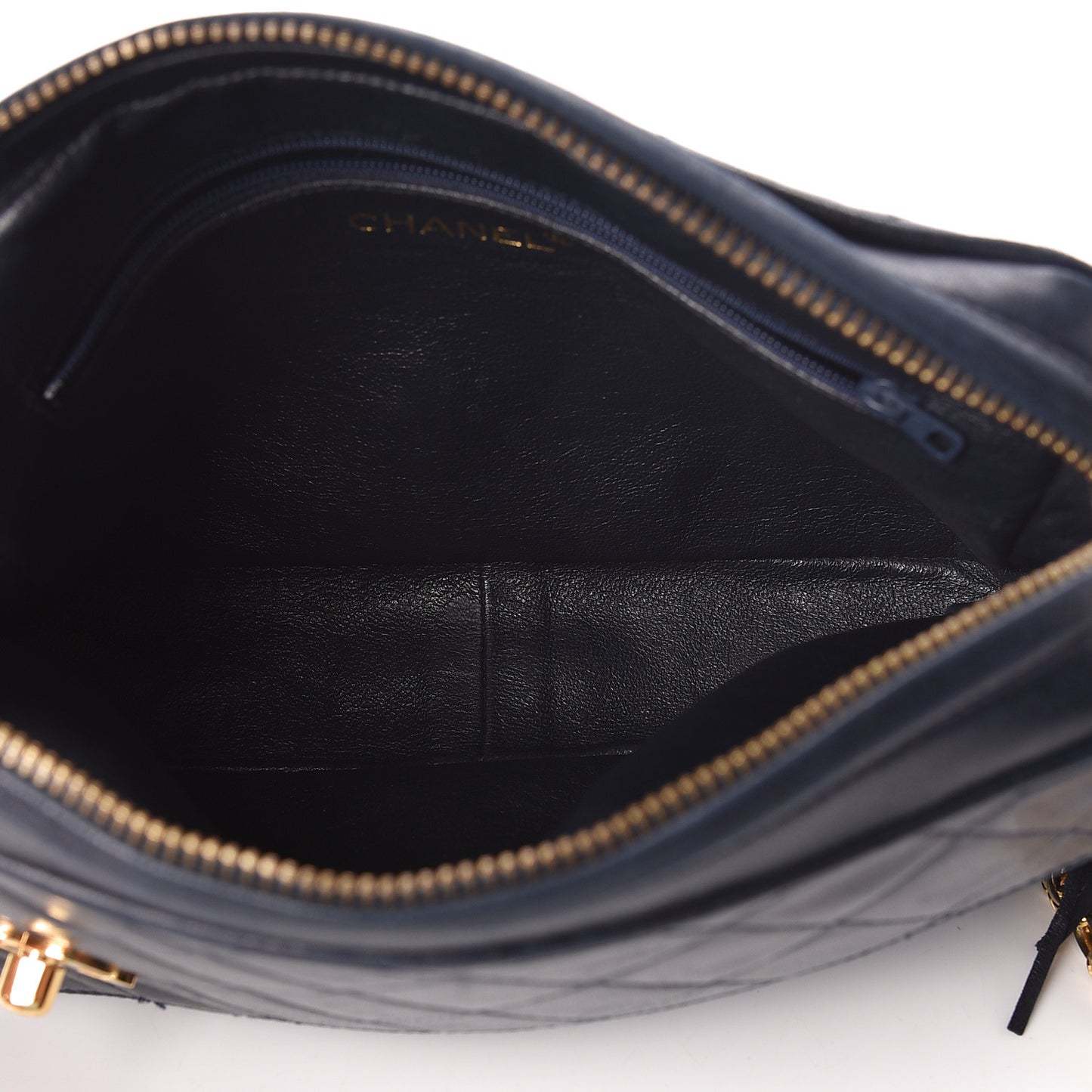 Lambskin Quilted Flap Tassel Camera Case Navy