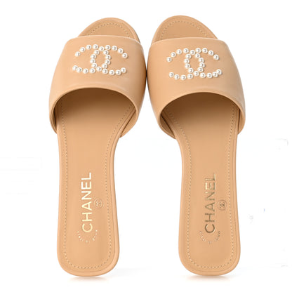 Chanel Lambskin Pearl CC Sandals 39 Black 2 of 10