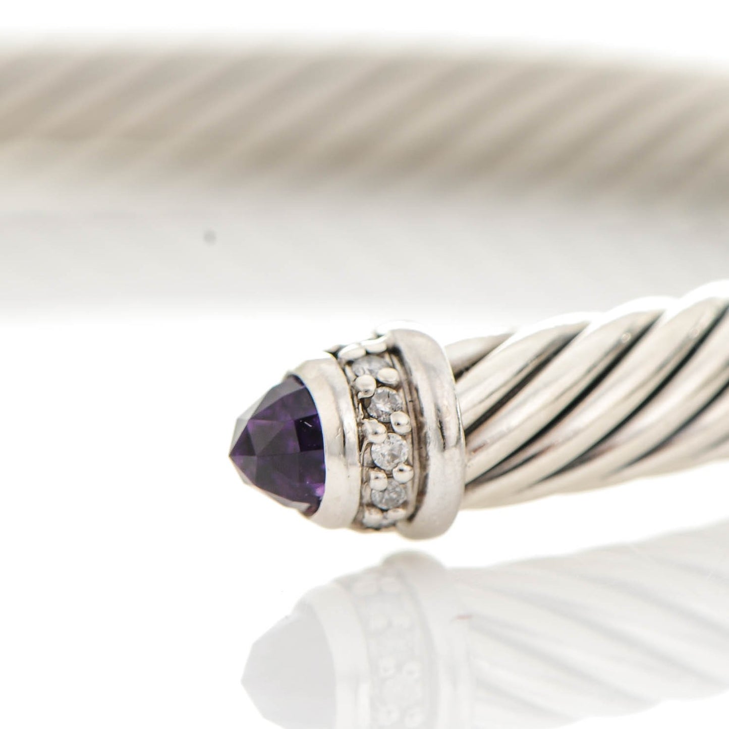 Sterling Silver Diamond Amethyst 5mm Cable Classics Bracelet