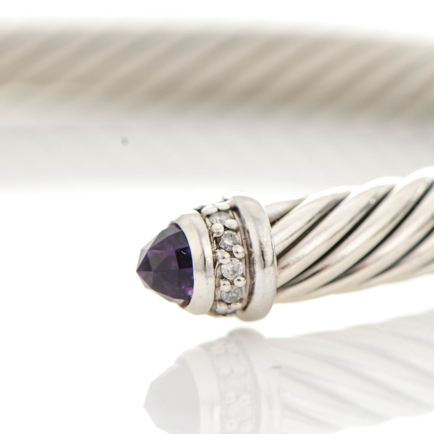 David Yurman Sterling Silver Diamond Amethyst 5mm Cable Classics Bracelet 5 of 6
