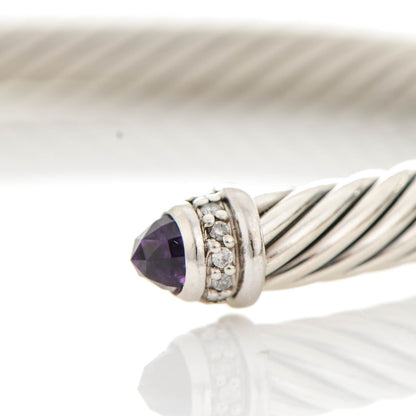 David Yurman Sterling Silver Diamond Amethyst 5mm Cable Classics Bracelet 5 of 6
