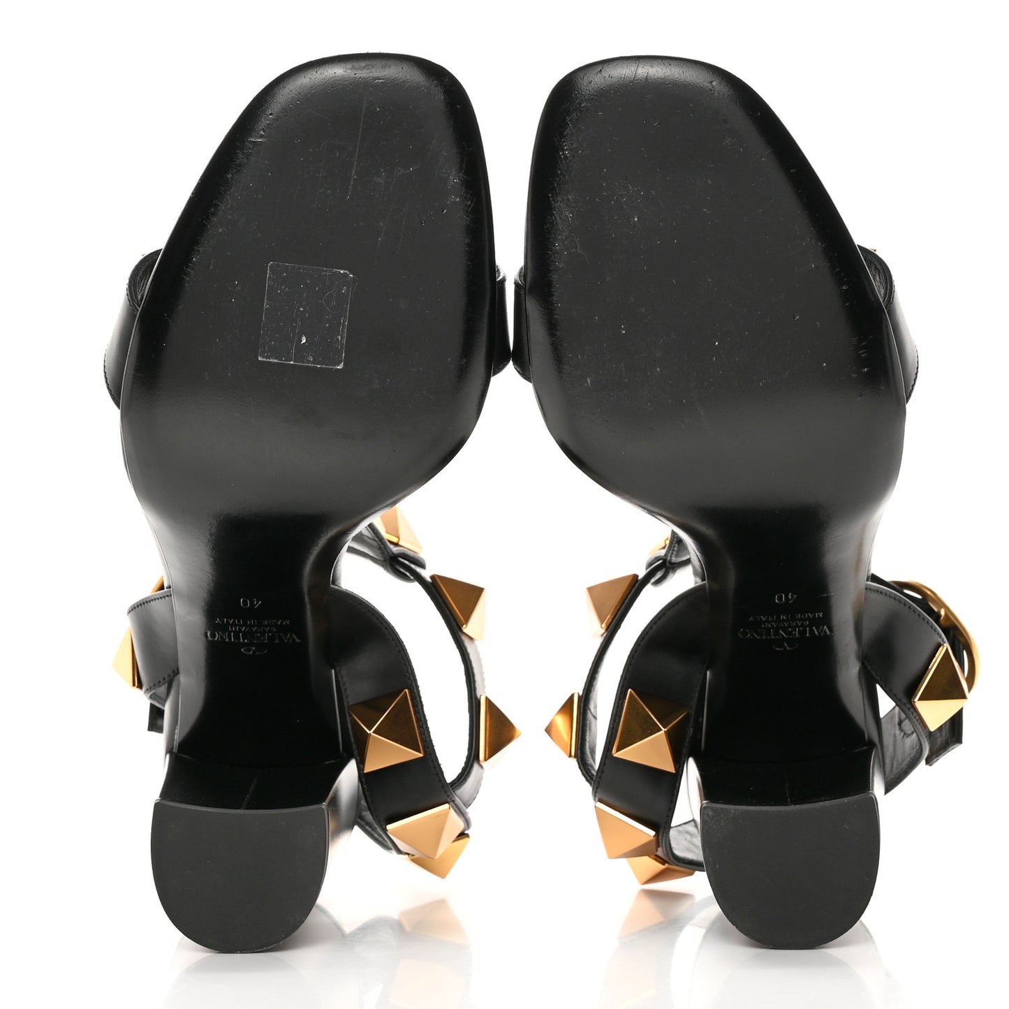 Calfskin Roman Stud T-Strap 90mm Sandals 40 Black