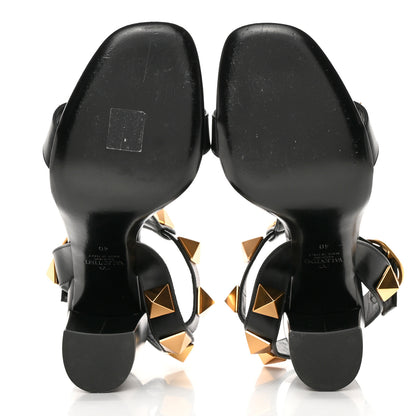 Valentino Garavani Calfskin Roman Stud T-Strap 90mm Sandals 40 Black 5 of 18