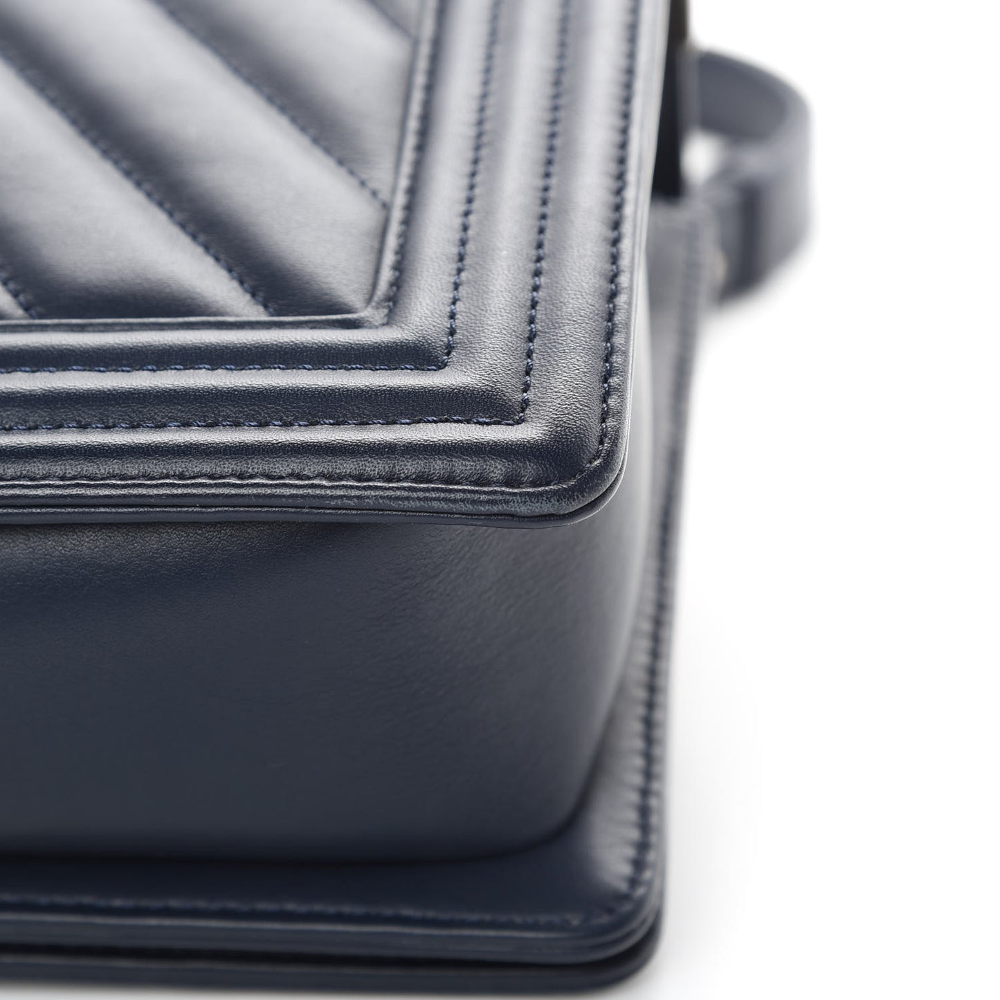 Calfskin Chevron Quilted New Medium Boy Flap Dark Navy Blue