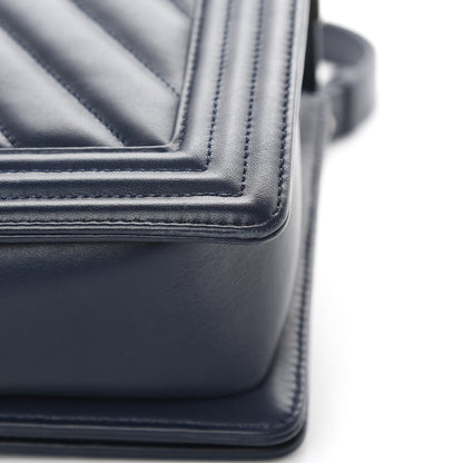 Chanel Calfskin Chevron Quilted New Medium Boy Flap Dark Navy Blue 11 of 14