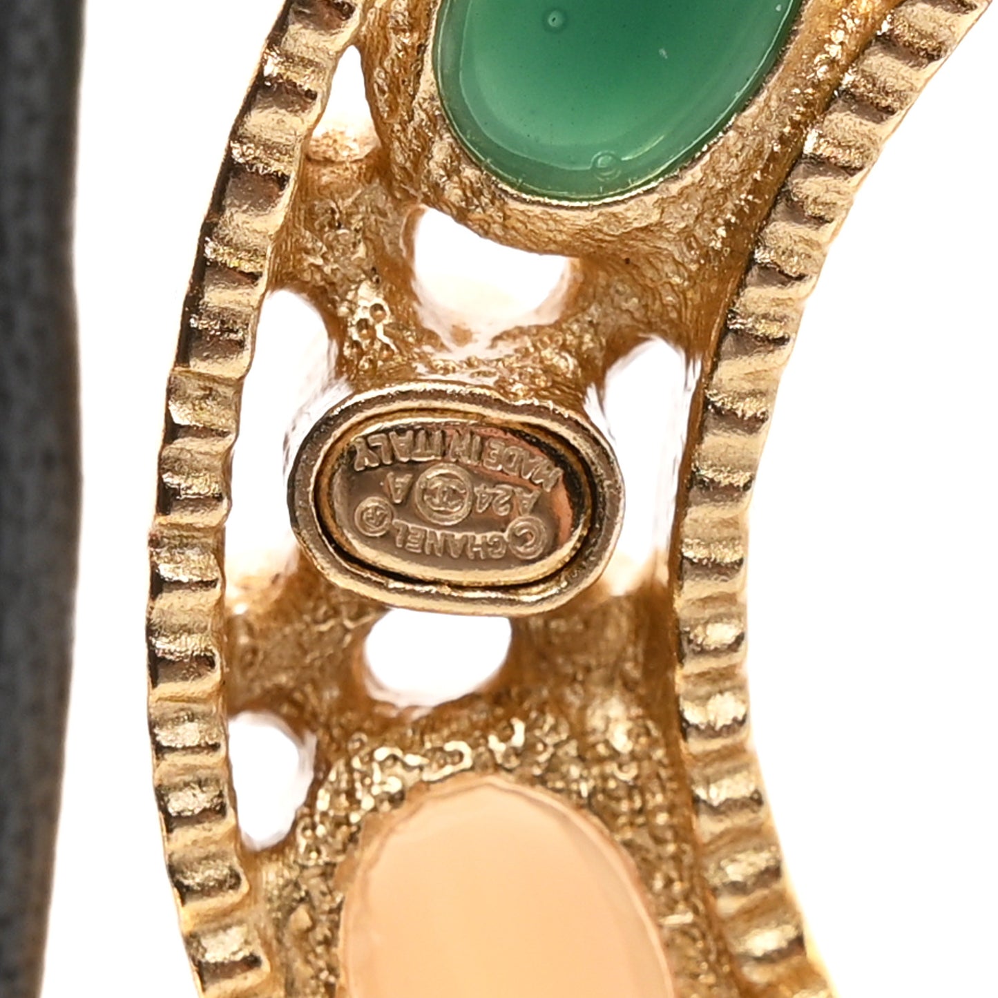 Calfskin Gripoix Poured Glass Along The Nile CC Belt 80 32 Black Gold Orange