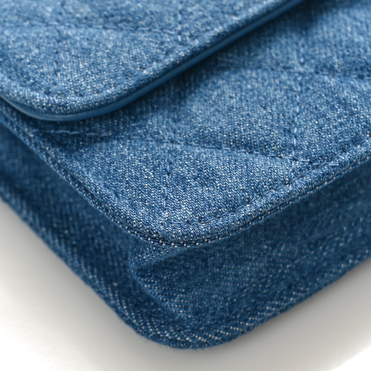 Denim Quilted CC Pearl Crush Clutch With Chain Blue