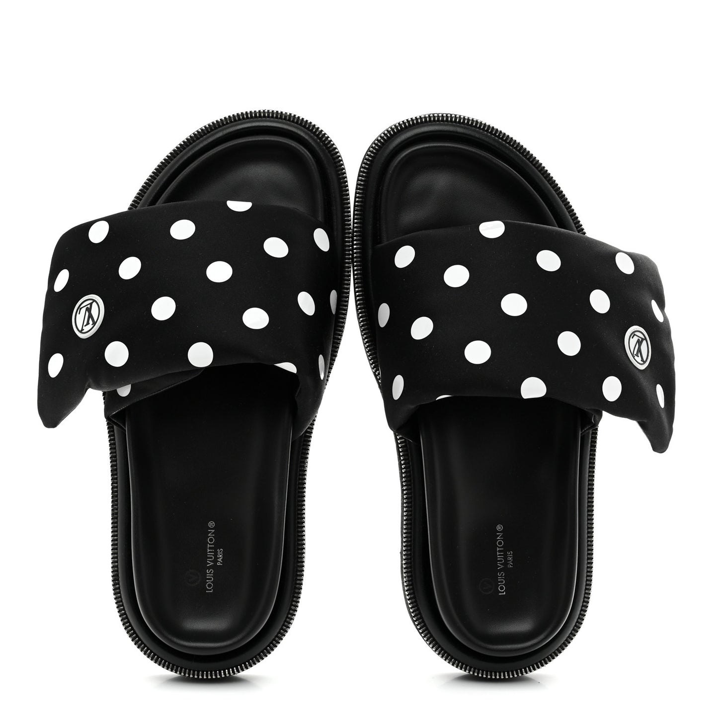 Satin Polka Dot Pool Pillow Flat Comfort Mule 41 Black White