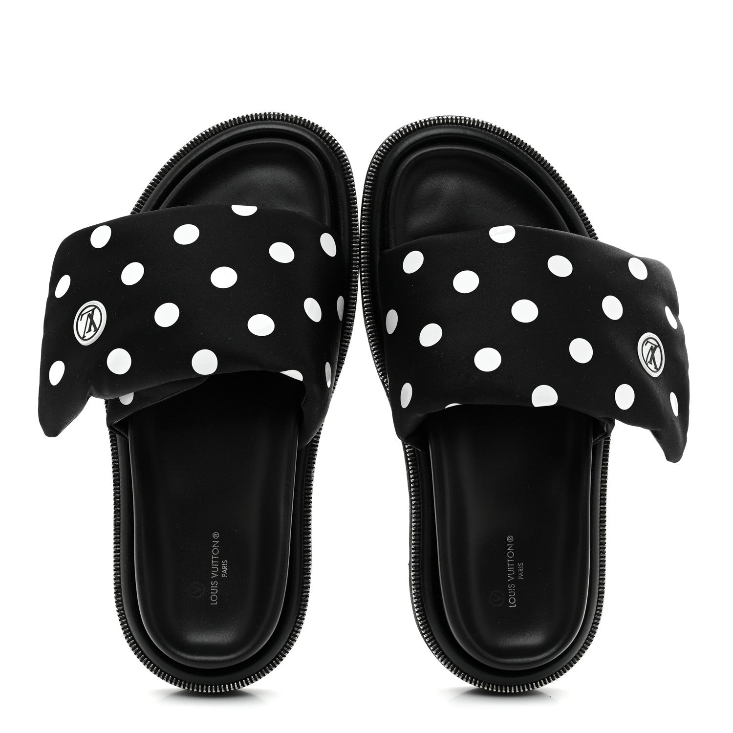 Louis Vuitton Satin Polka Dot Pool Pillow Flat Comfort Mule 41 Black White 2 of 9