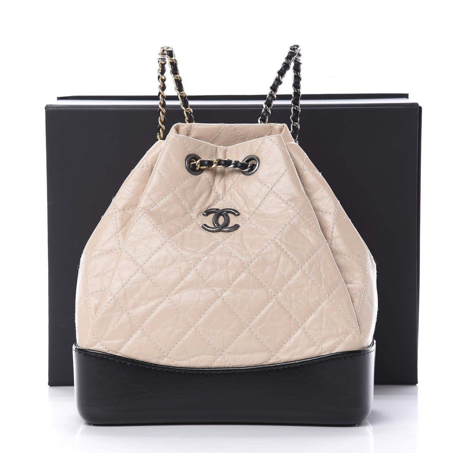 Aged Calfskin Quilted Small Gabrielle Backpack Beige Black