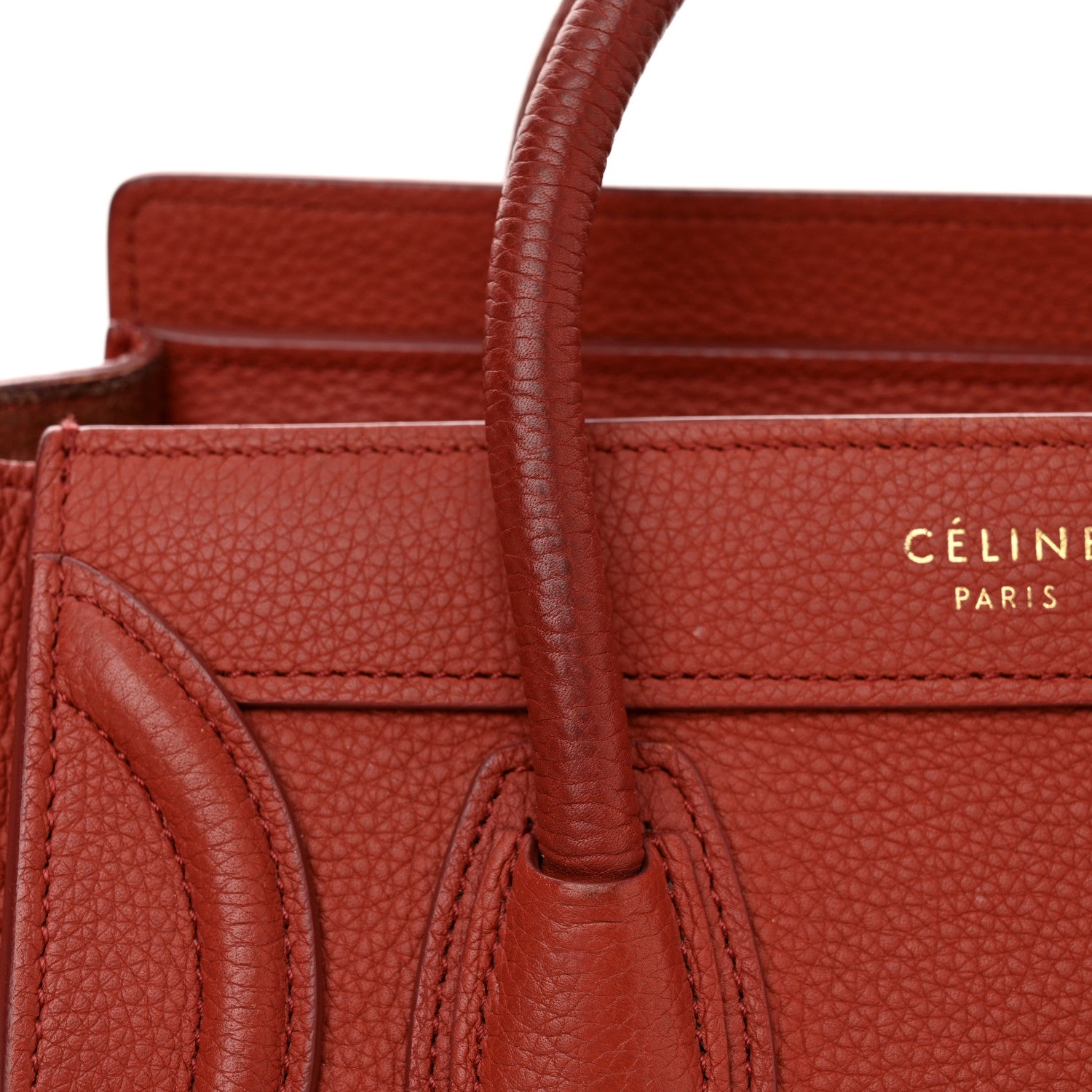 Celine Drummed Calfskin Nano Luggage Red 14 of 17