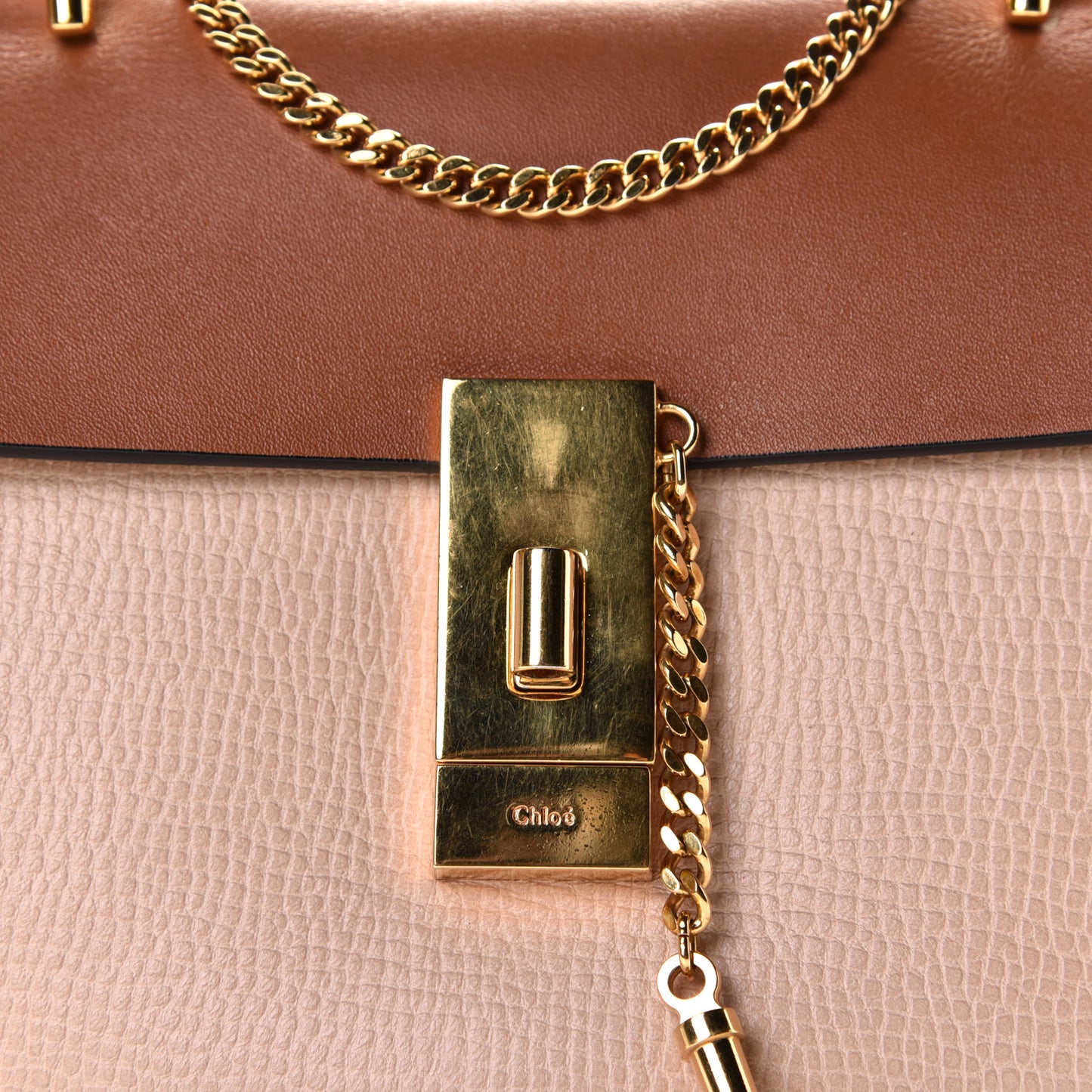 Grained Calfskin Lambskin Mini Bi-Color Drew Shoulder Bag Powder Beige Caramel