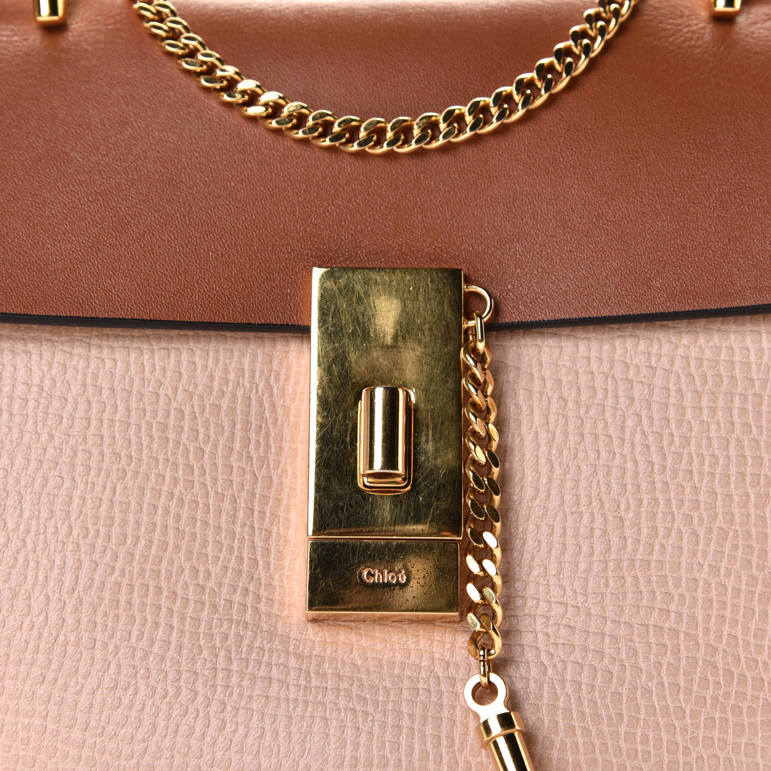 Chloe Grained Calfskin Lambskin Mini Bi-Color Drew Shoulder Bag Powder Beige Caramel 12 of 13
