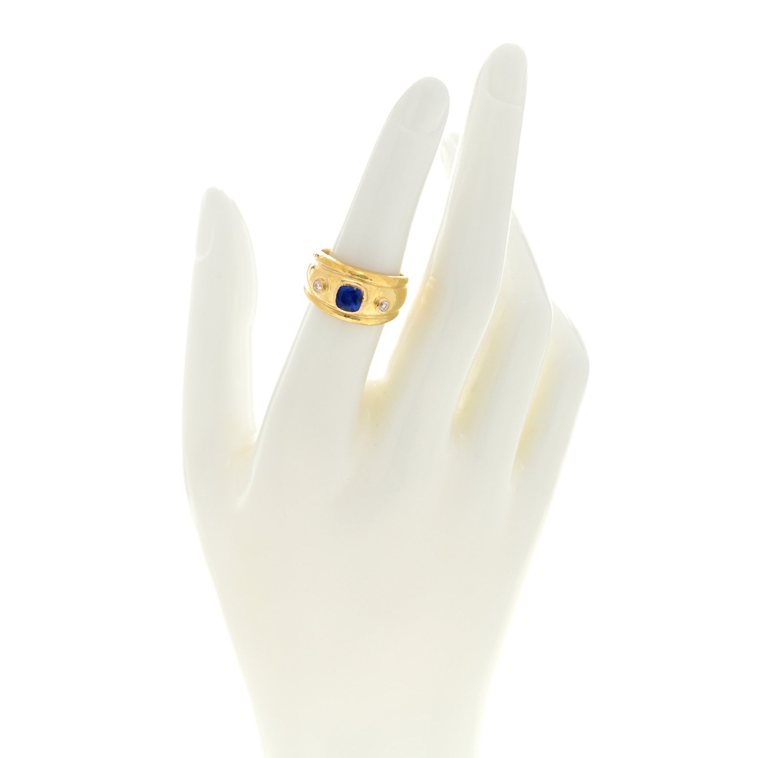 Elizabeth Locke 19K Yellow Gold Diamond Blue Sapphire Cigar Band Ring 51 5.75 2 of 4