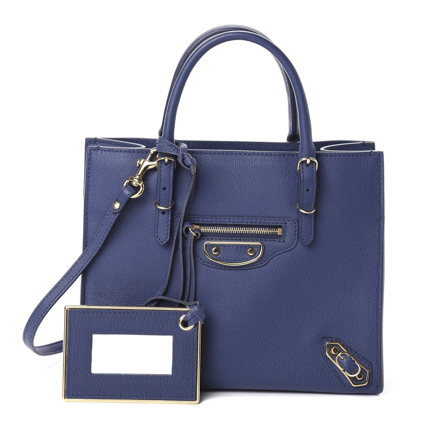 Grained Calfskin Gold Metallic Edge Hardware Papier Mini A4 Tote Bleu