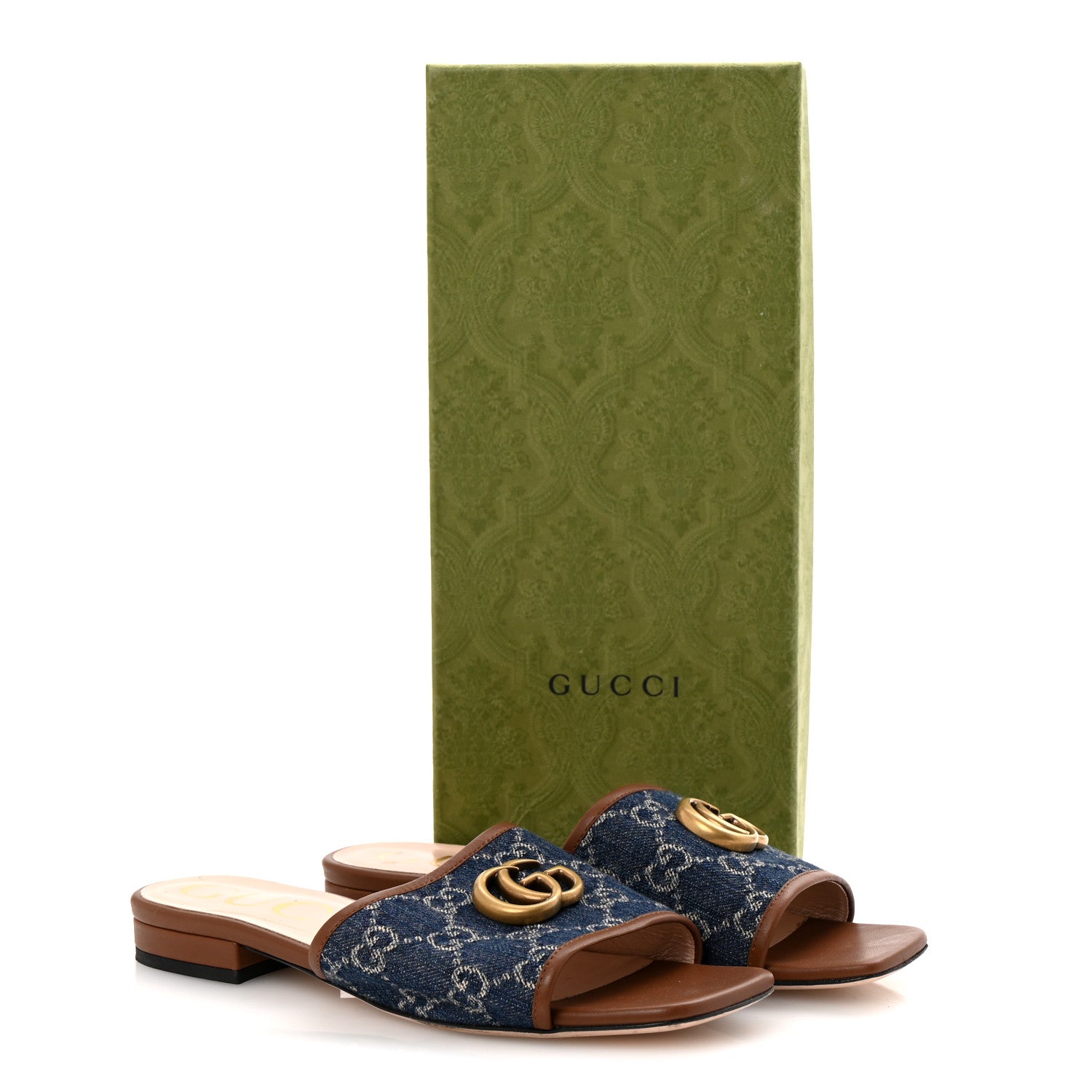 Gucci New Denim GG Monogram Miro Soft Calfskin Jolie Slide Sandals 37 Blue Tea Cuir Epilog 11 of 11