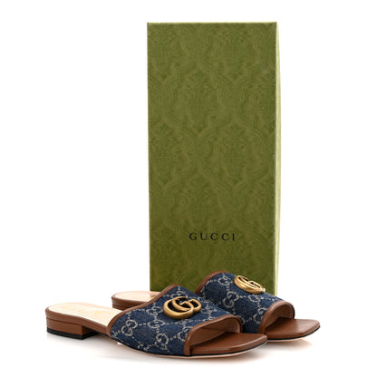 Gucci New Denim GG Monogram Miro Soft Calfskin Jolie Slide Sandals 37 Blue Tea Cuir Epilog 11 of 11