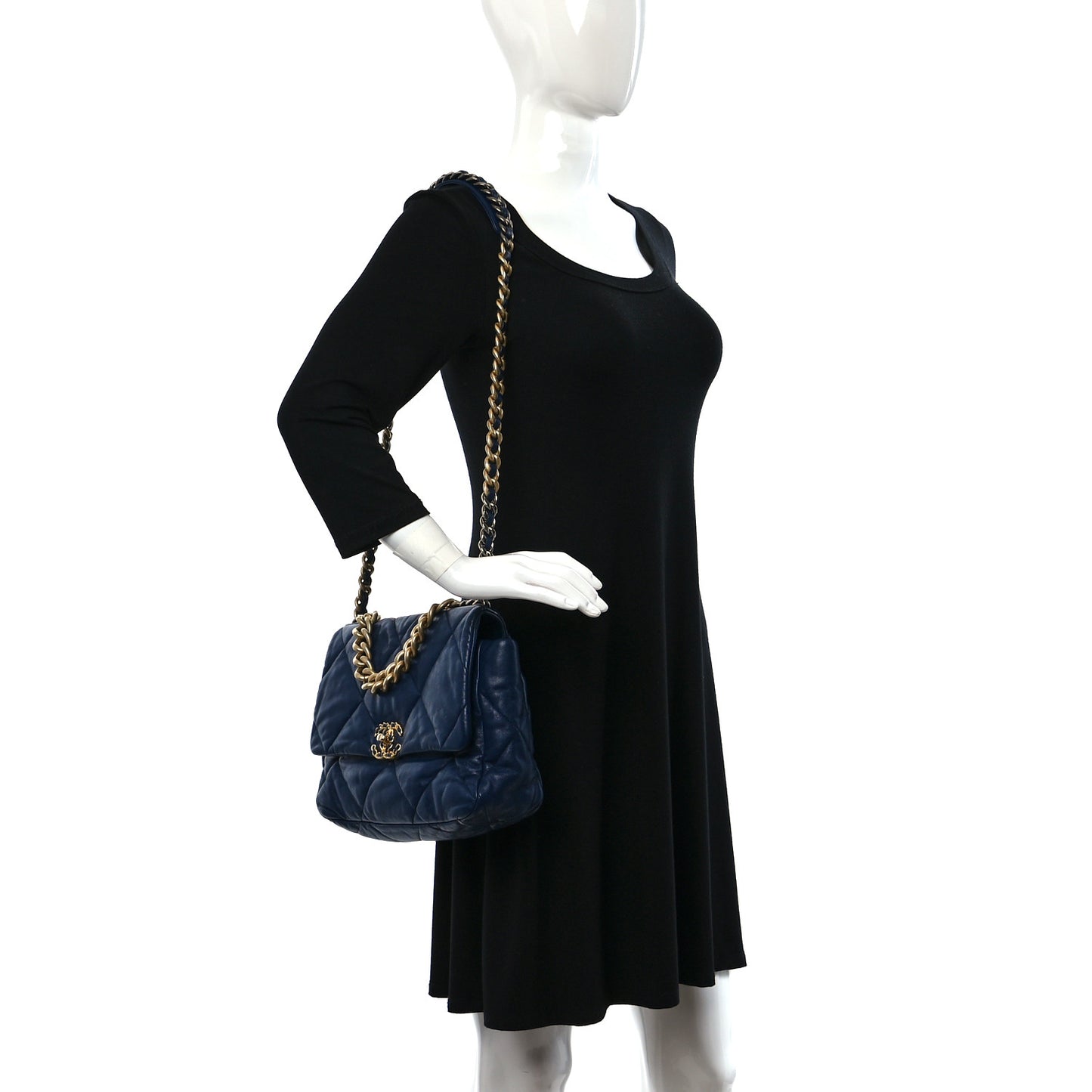 Goatskin Quilted Large Chanel 19 Flap Navy Blue