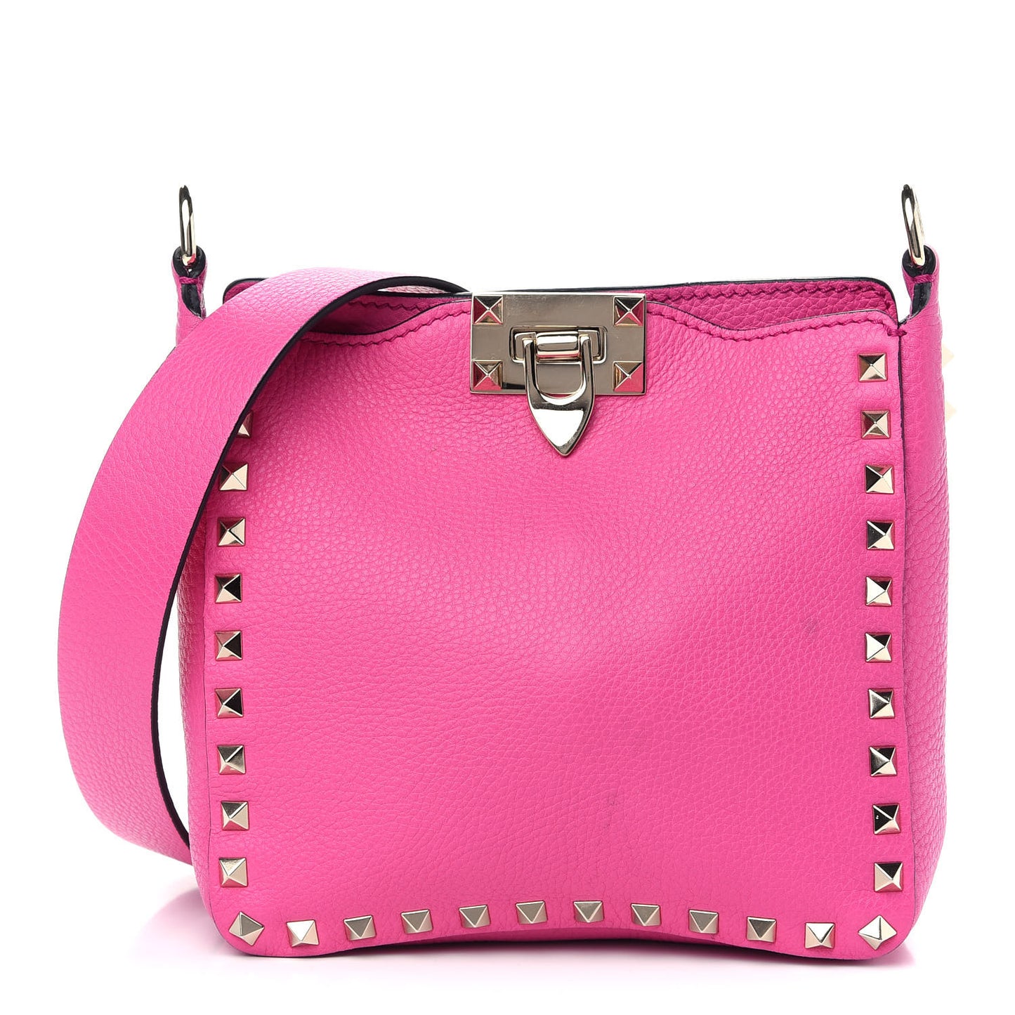 Pebbled Calfskin Mini Rockstud Flip-Lock Messenger Bag Pink Orchid