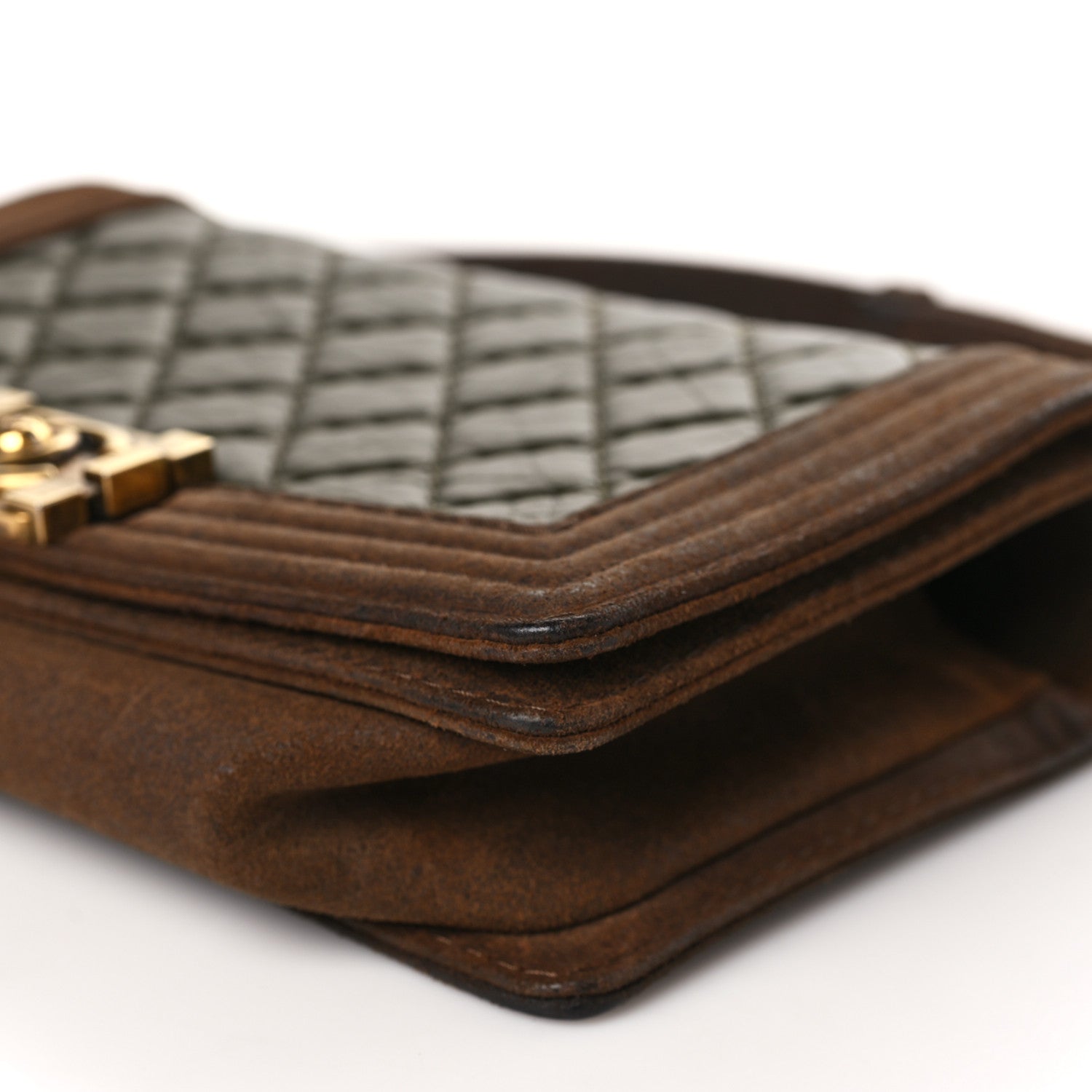 Chanel Aged Calfskin Nubuck Quilted Medium Boy Flap Brown Green 9 of 12