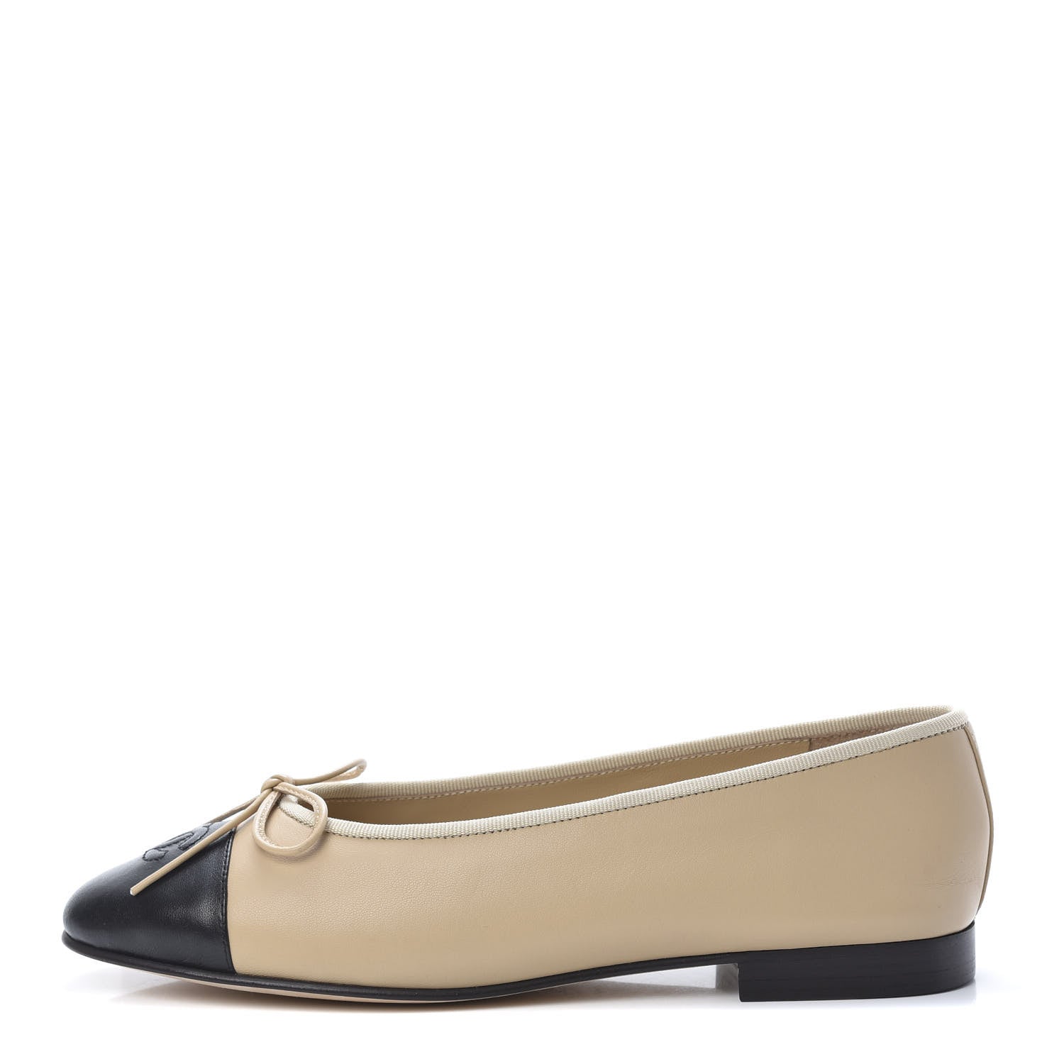 Chanel Lambskin CC Cap Toe Ballerina Flats 41 Beige Black 1 of 11