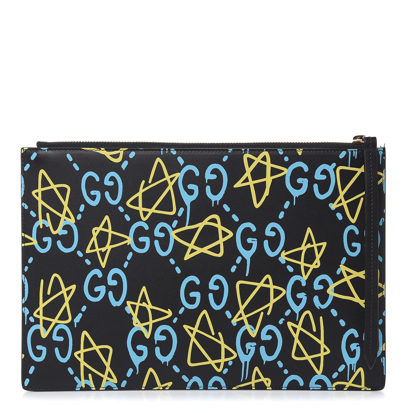 Calfskin GucciGhost Print Pouch Black New Acquamarine