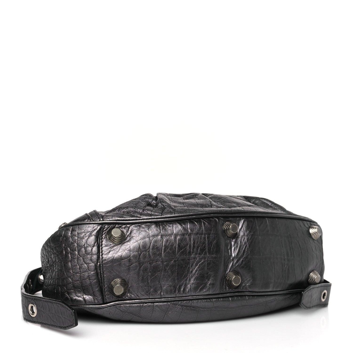 Balenciaga Metallic Calfskin Crocodile Embossed Crystal Small Le Cagole Shoulder Bag Gunmetal 4 of 9