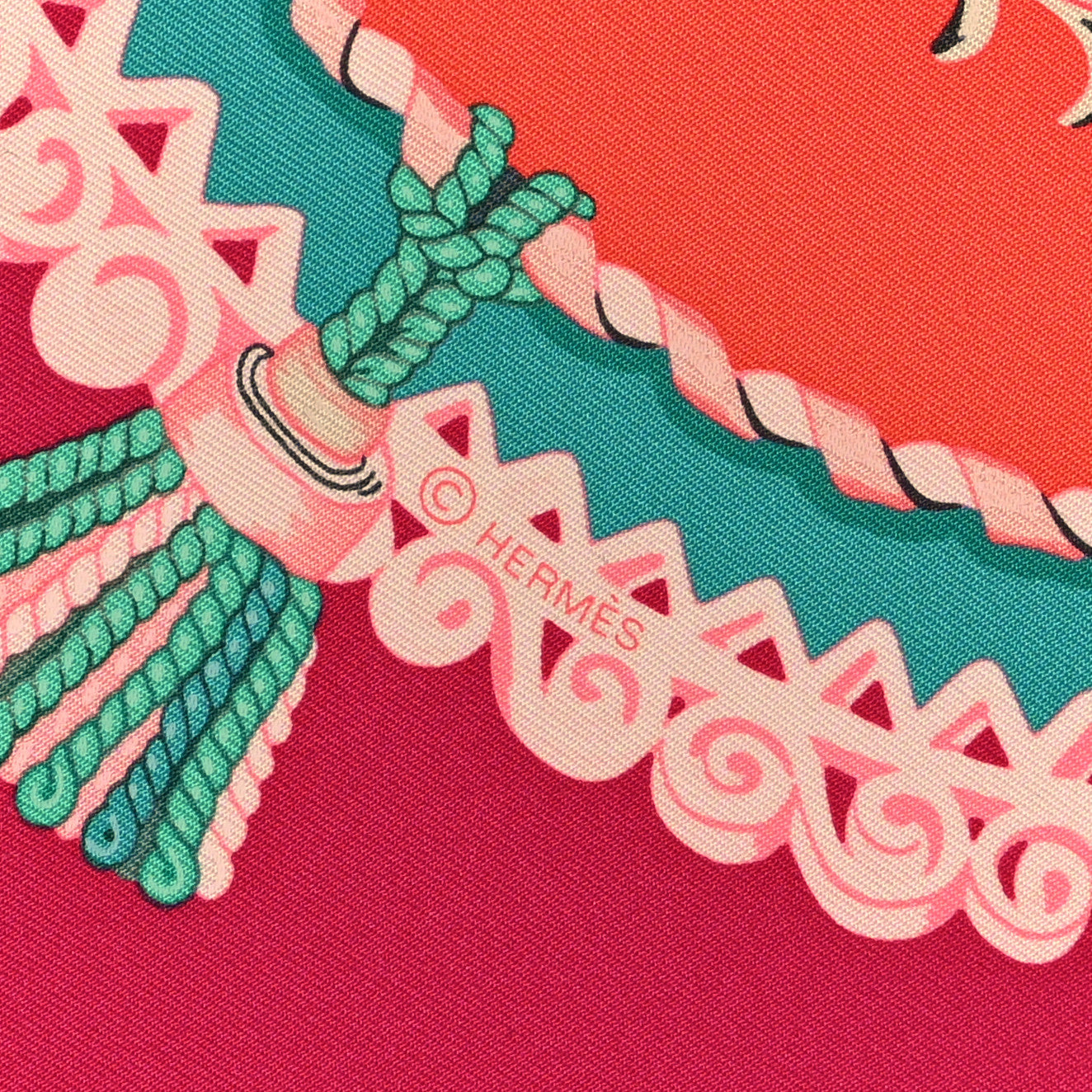 Silk Paperoles Scarf 90 Corail Fuchsia Vert