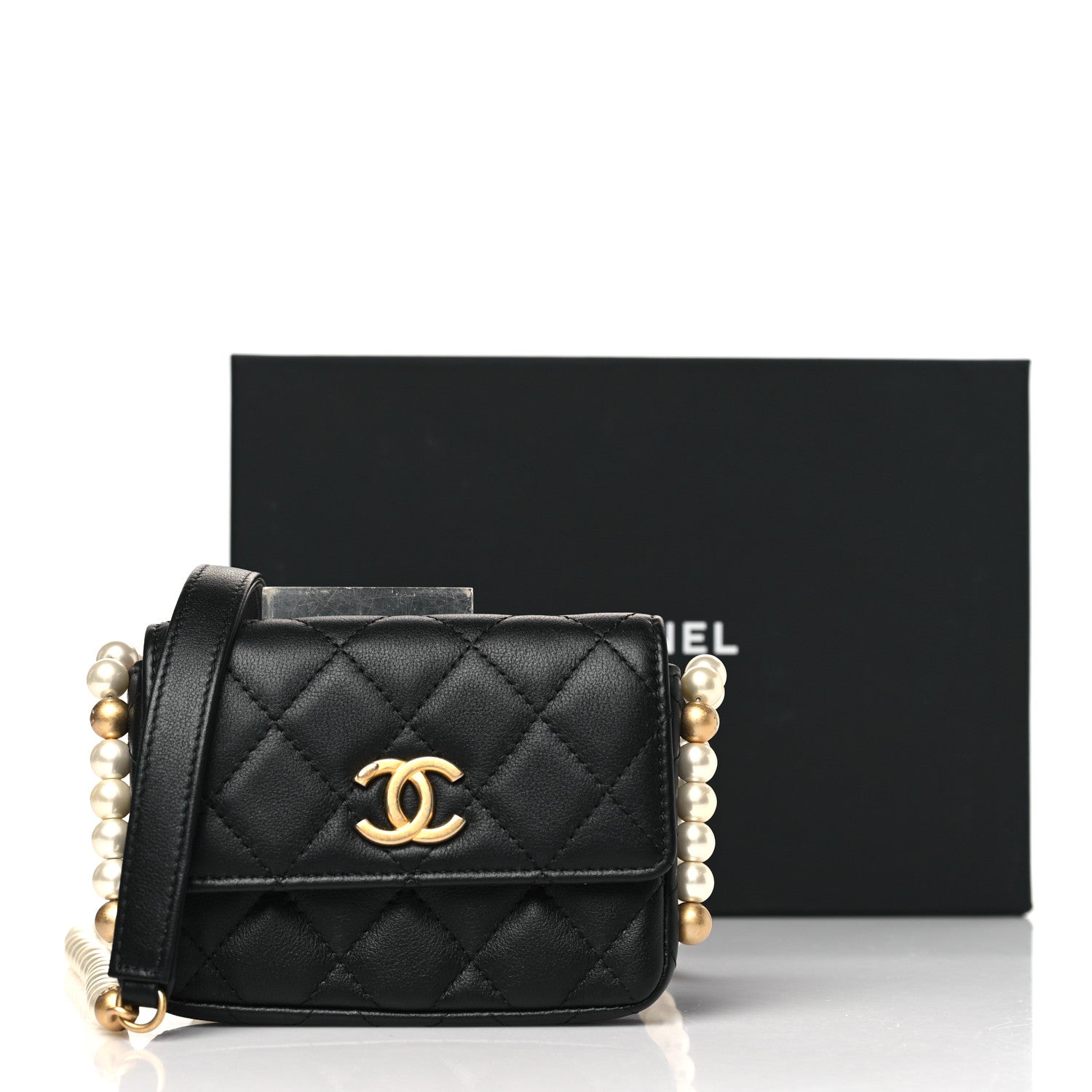 Chanel Calfskin Quilted About Pearls Card Holder Flap With Chain Black 12 of 12
