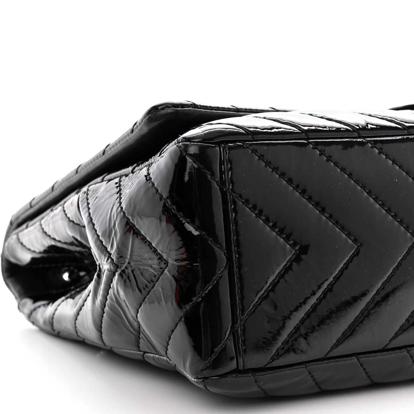 Patent Chevron Quilted Maxi Single Flap Black