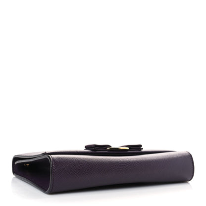 Salvatore Ferragamo Printed Calfskin Vara Bow Chain Flap Crossbody Purple 4 of 9