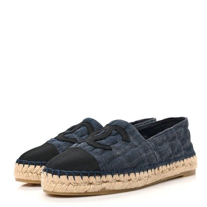 Chanel Fabric Grosgrain Embossed CC Espadrilles 36 Dark Blue Black 3 of 8
