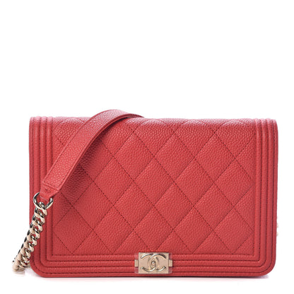 Chanel Caviar Quilted Boy Wallet On Chain WOC Red 1 of 14