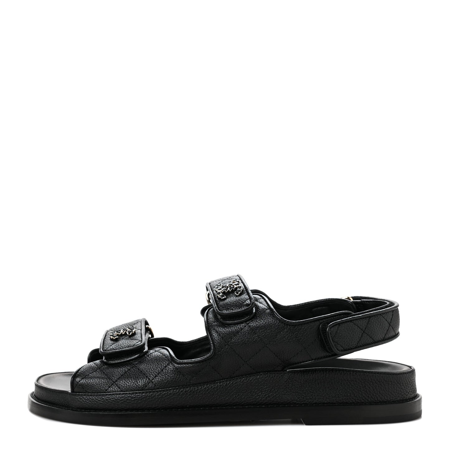 Grained Calfskin Velcro Dad Sandals 39 Black