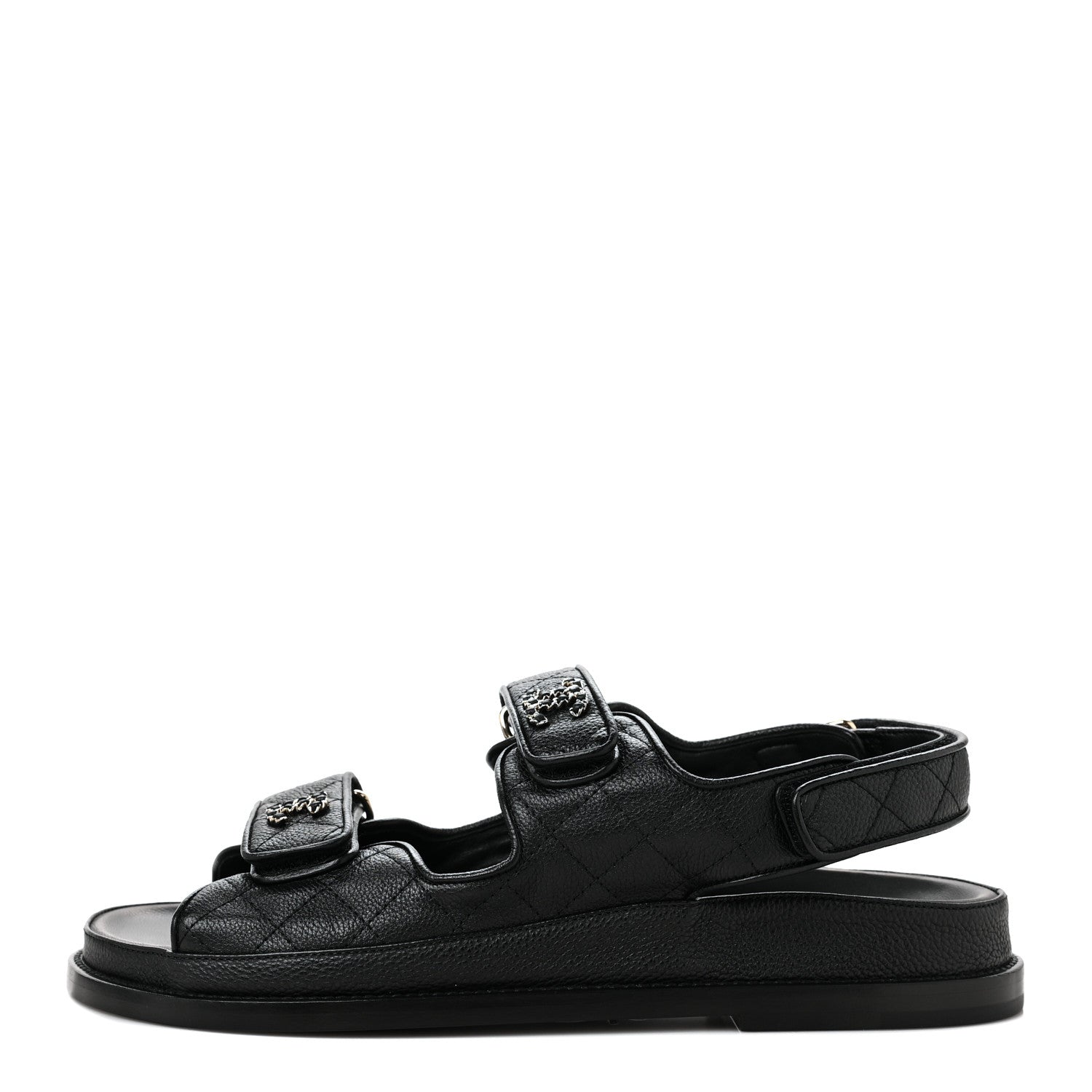 Chanel Grained Calfskin Velcro Dad Sandals 39 Black 1 of 9
