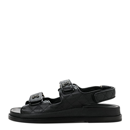 Chanel Grained Calfskin Velcro Dad Sandals 39 Black 1 of 9
