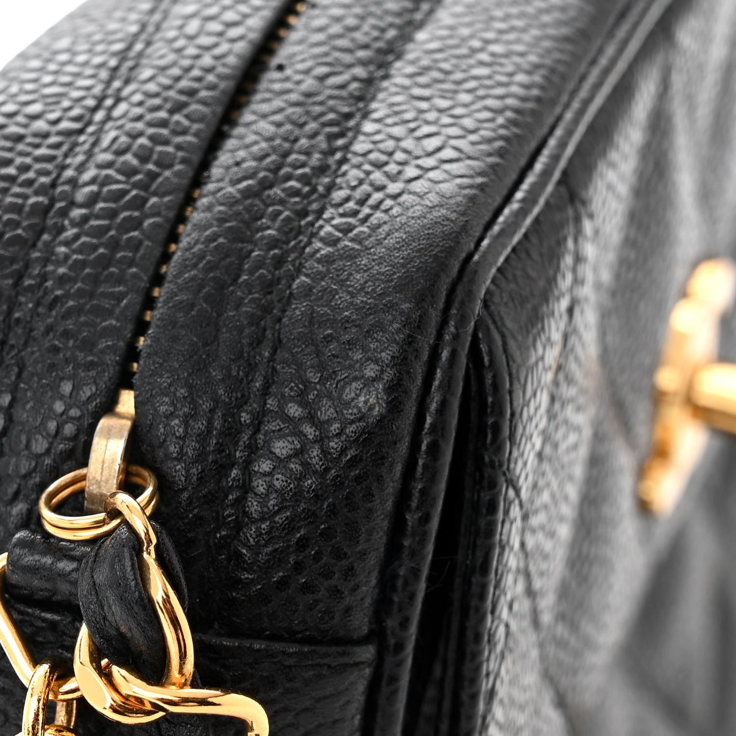 Caviar Quilted Flap Camera Case Black
