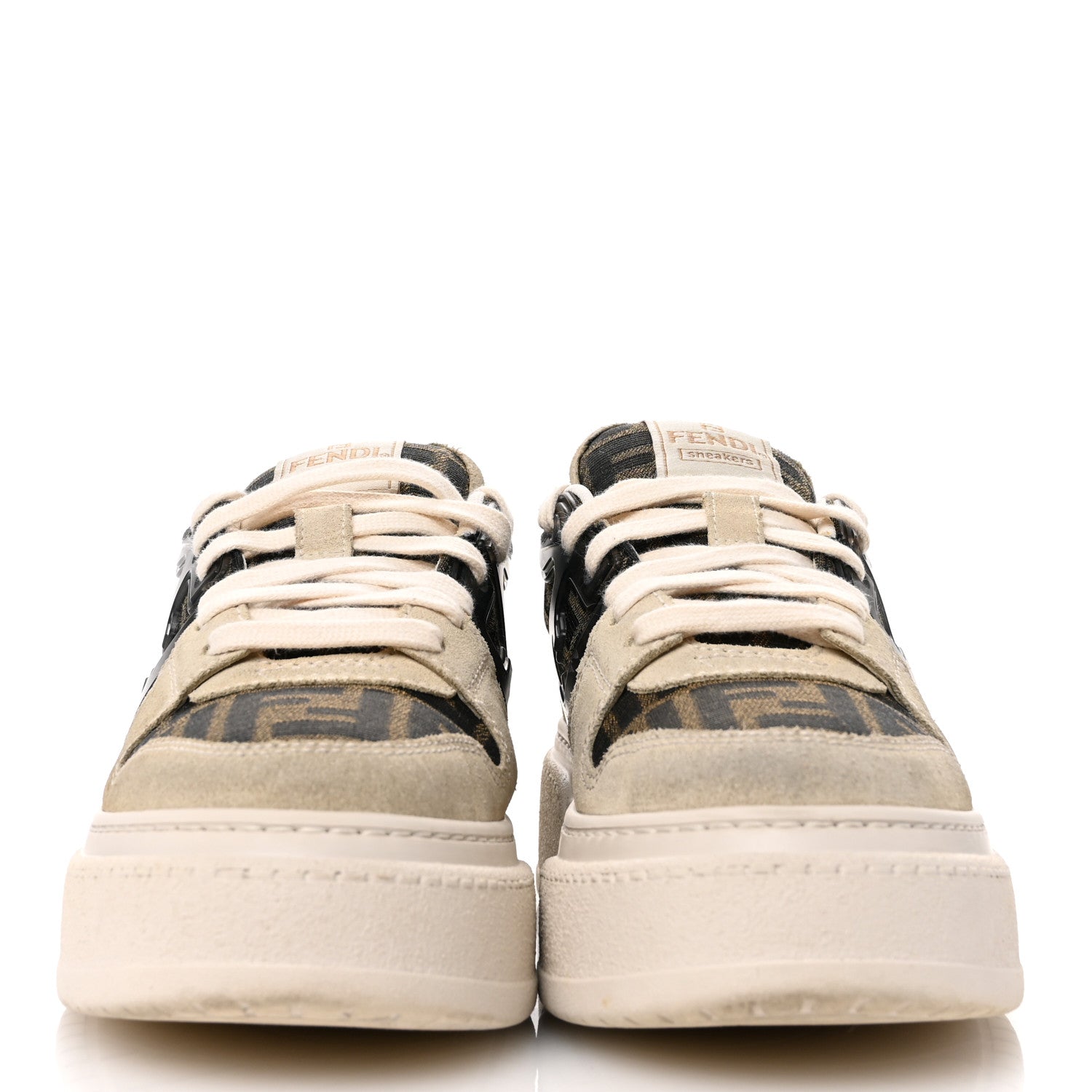 Fendi Suede Vitello Fendi Logo Match Low Top Sneakers 39 Cream Tobacco Black 3 of 10