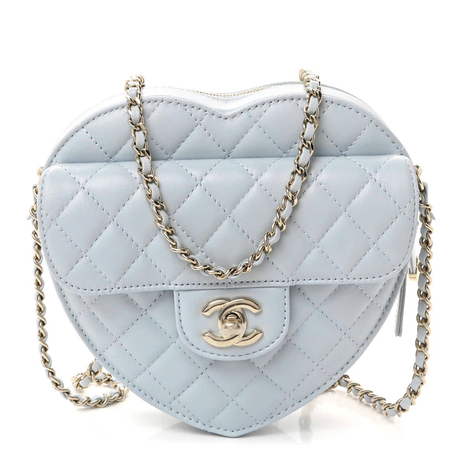 Chanel Lambskin Quilted Large CC In Love Heart Bag Light Blue 1 of 11