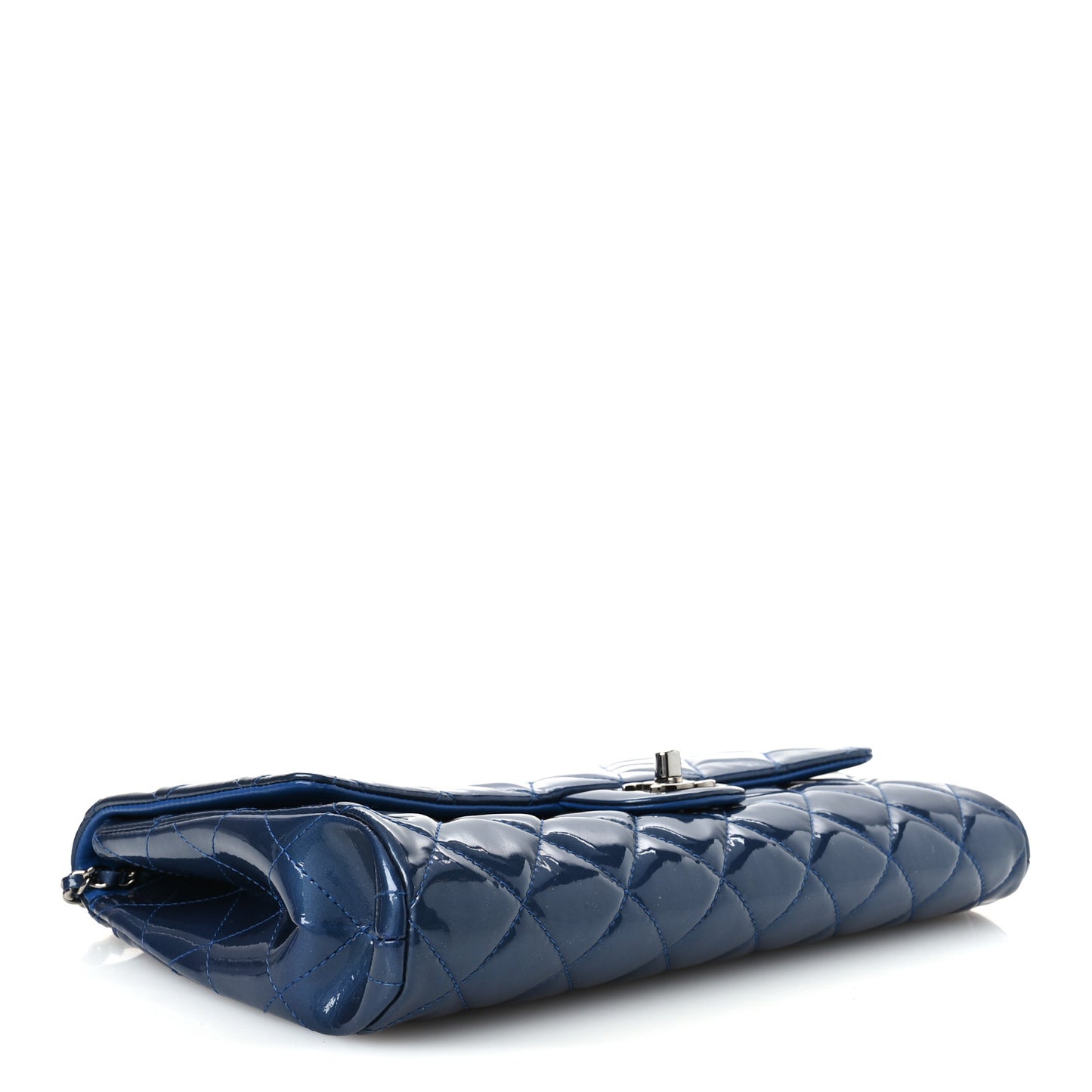 Patent Quilted Clutch with Chain Flap Blue