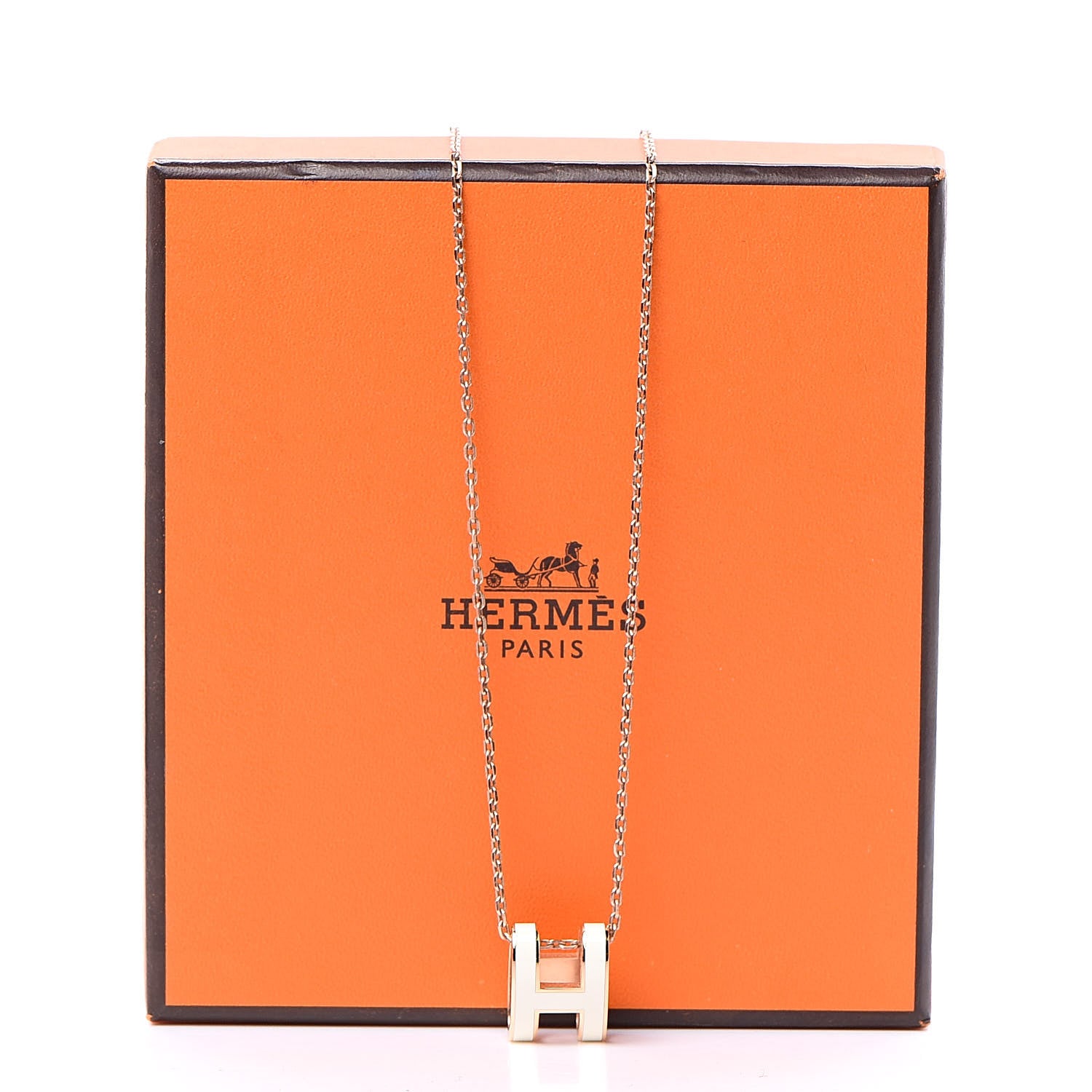 Hermes Lacquered Gold Pop H Pendant Necklace White 5 of 5
