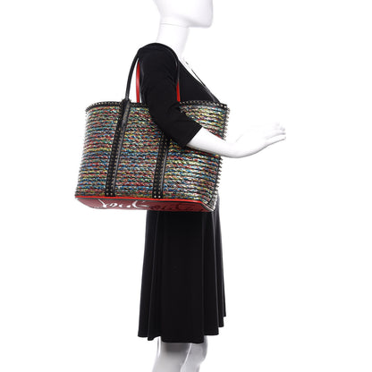 Christian Louboutin Calfskin Metallic Straw Spikes East West Cabata Tote Multicolor 2 of 9