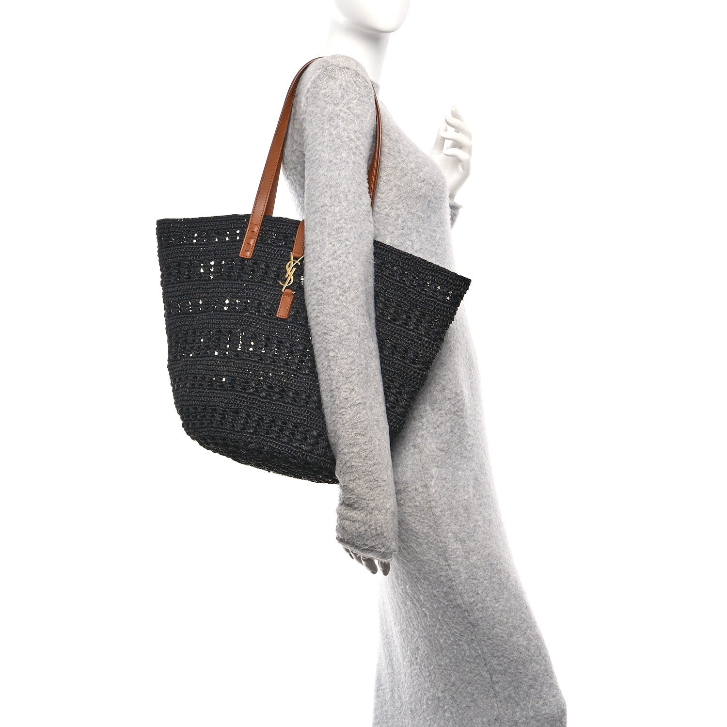Saint Laurent Raffia Calfskin Medium Panier Tote Black 3 of 11