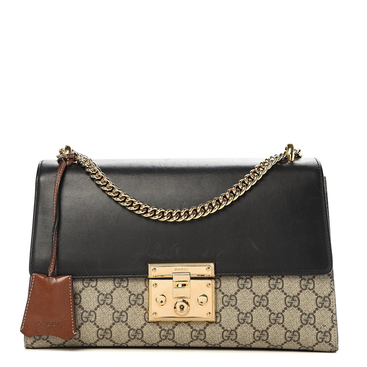 Gucci GG Supreme Monogram Calfskin Medium Padlock Shoulder Bag Beige Black Cuir 1 of 17