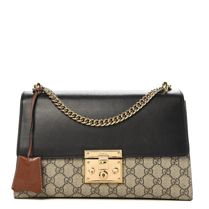 Gucci GG Supreme Monogram Calfskin Medium Padlock Shoulder Bag Beige Black Cuir 1 of 17